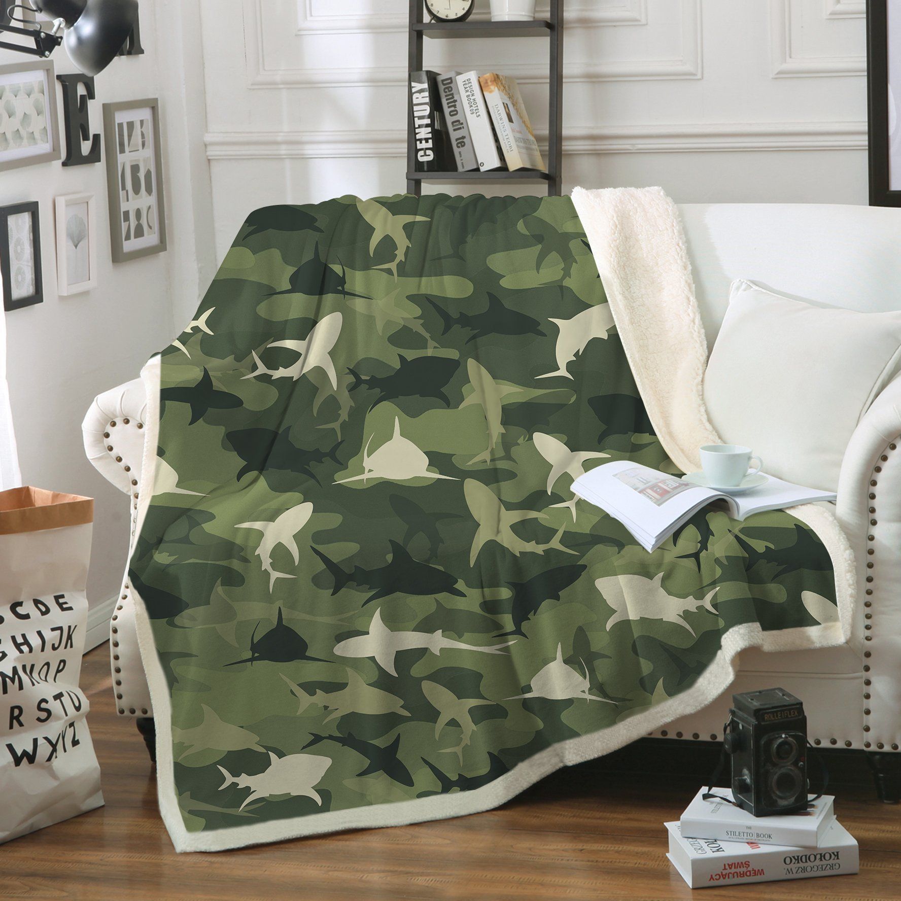 Buy Camouflage Shark Fleece Blanket All Over Prints