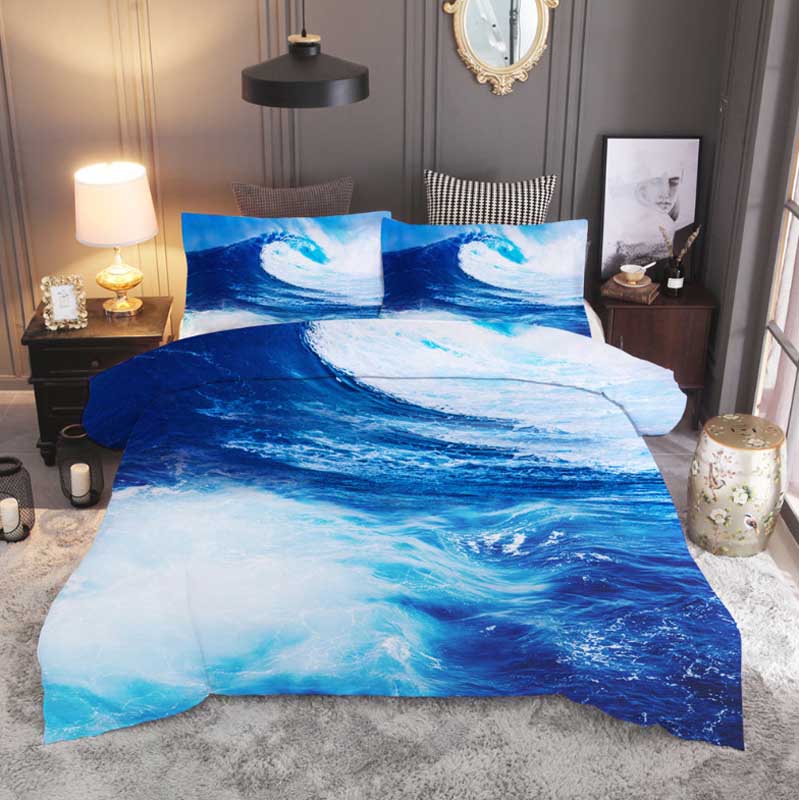 Blue Ocean Beach Dolphin Scenery 3D Bedding Set Duvet Covers Pillowcases Twin Full Queen King Comforter Cartoon Bed