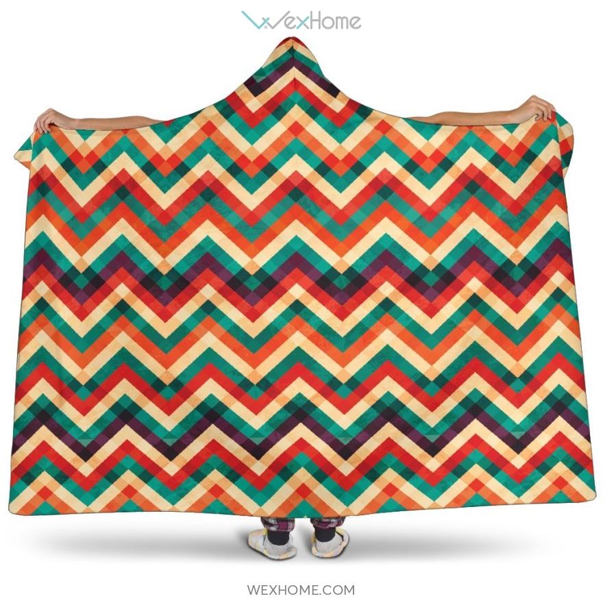 Zigzag  Chevron Colorful Pattern Hooded Blanket