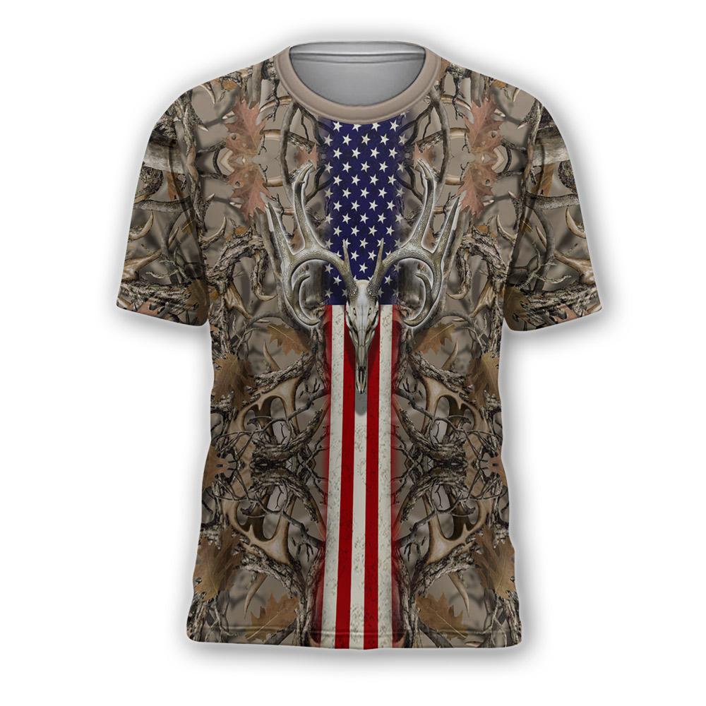 ViticStore™ Deers Hunting US Flag 3D Tortilla Brown Shade All Over Printed XL T-shirt For Men