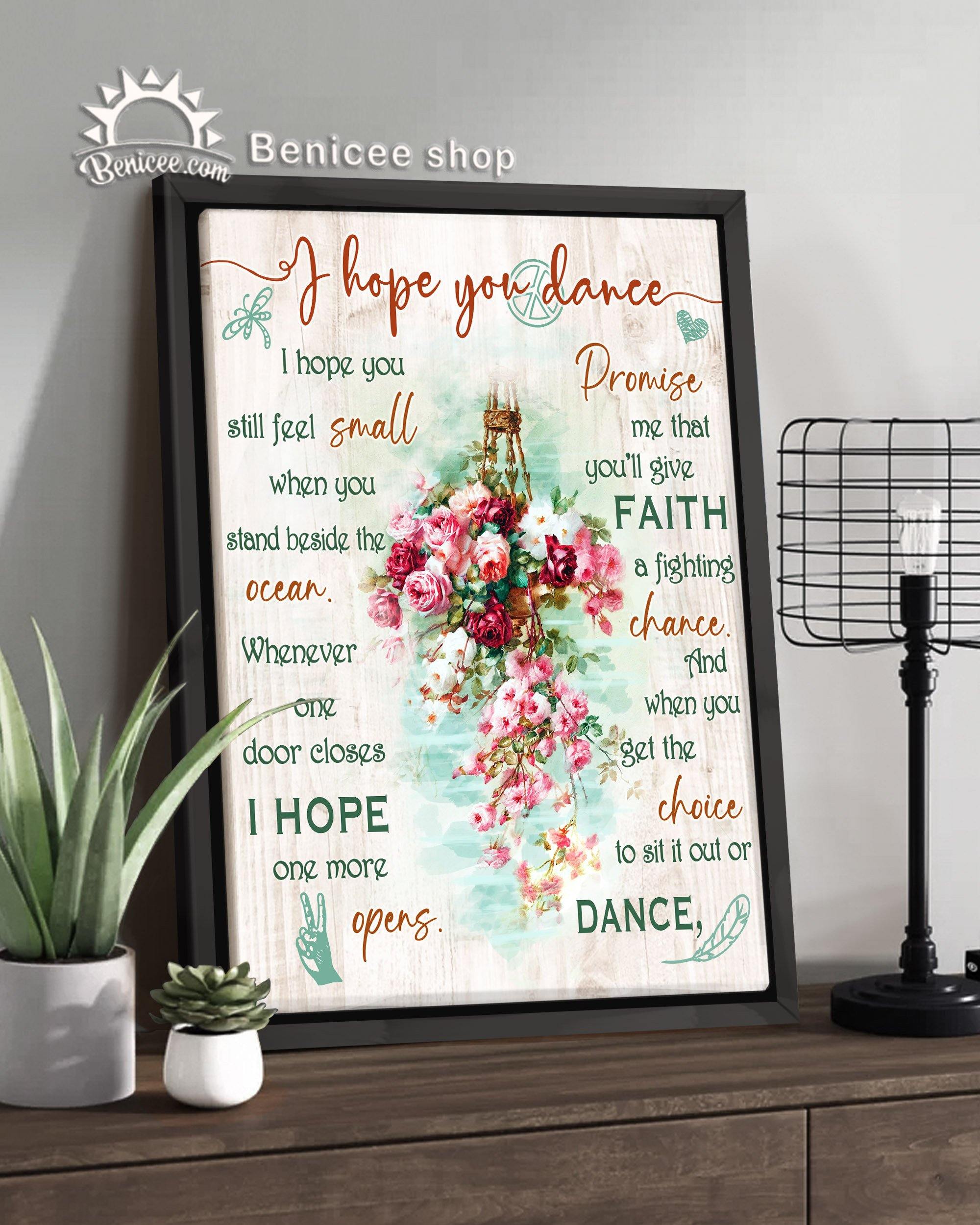 Benicee Hippie Flower Decor Framed Canvas Art I Hope You Dance Rose Top 3 Home Decor