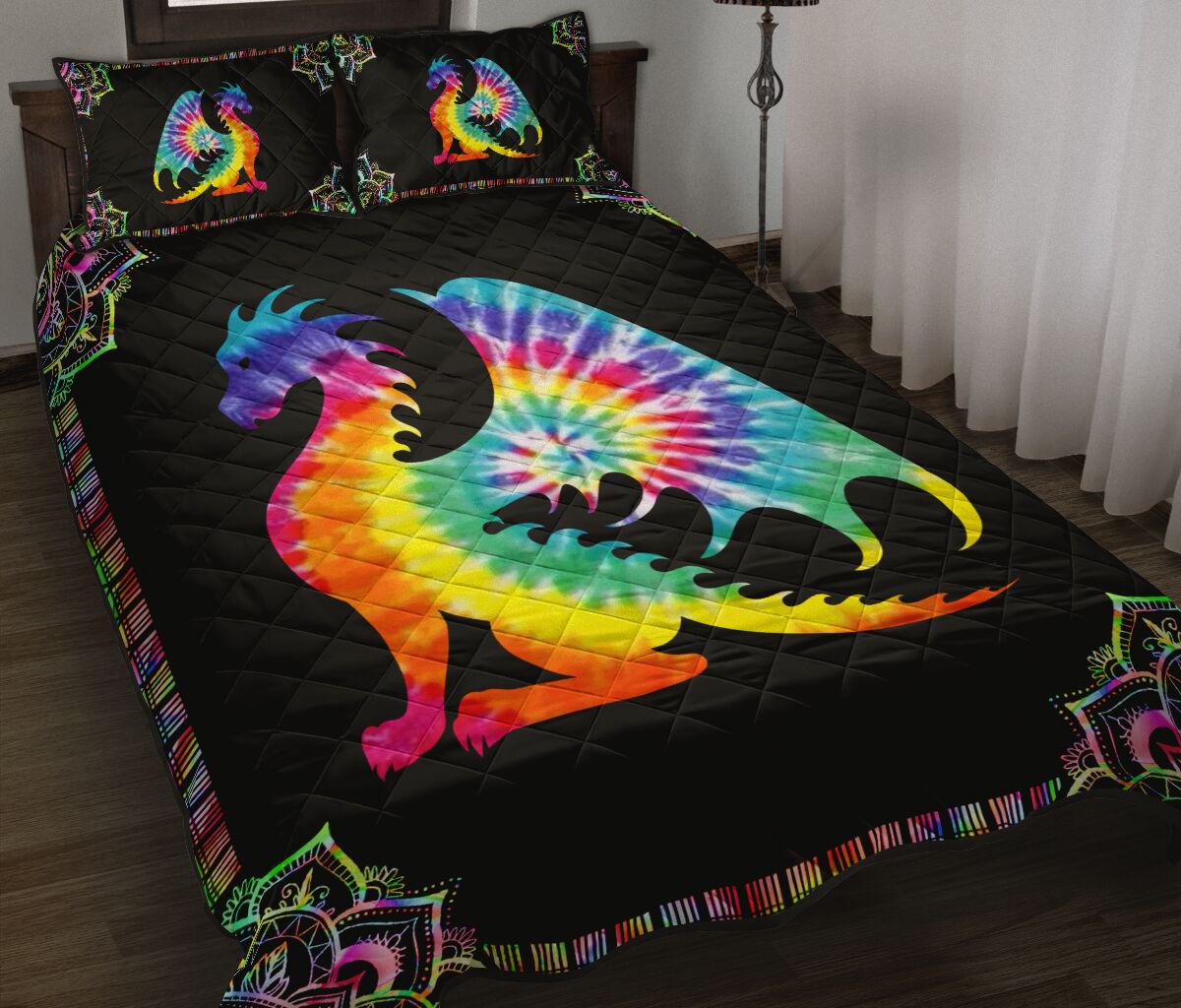 Tie Dye Puzzle Piece Dragon Quilt Set 0622