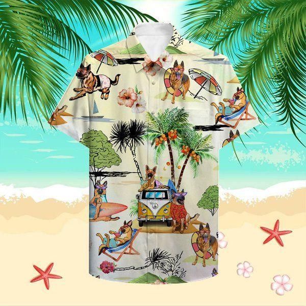 Beach hawaii german shepherd Hawaiian Shirt White Men Women Beach Wear Short Sleeve Hawaii Shirt