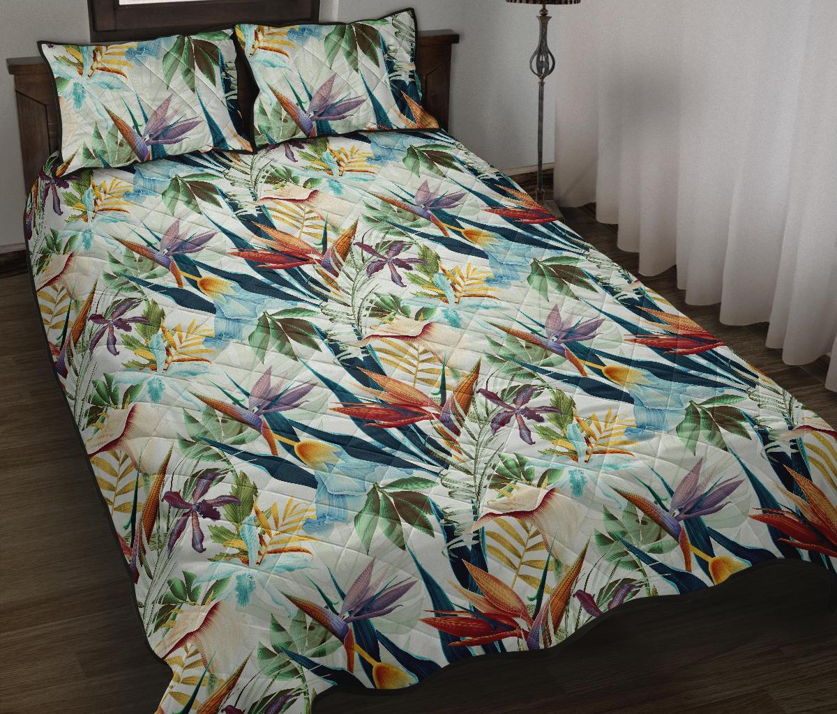 Hawaii Quilt Bed Set Tropical Flower Plant And Leaf Pattern AH J1