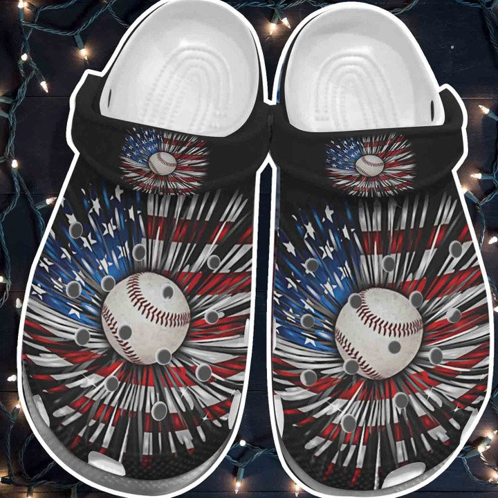 Baseball Ball Daisy Usa Flag Shoes Clogs For Batter Girl – 4Th Of July Usa Flag Custom Shoes Clogs