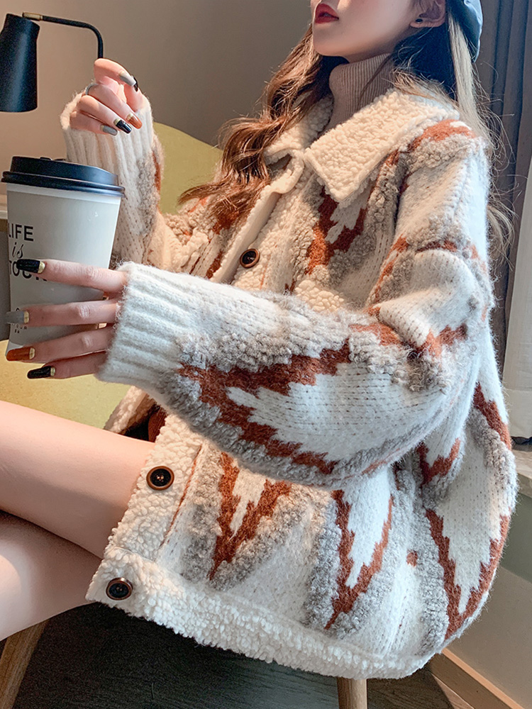 Spring and autumn sweater coat women’s new lazy style lamb wool thick loose Korean knit cardigan outer wear woman sweaters alx