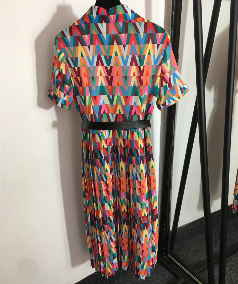 Women’s Luxury Brand V Letters Colorful Short Sleeve Dress Fashion High Quality Famous Dress Original Unique Design Trend Dress alx