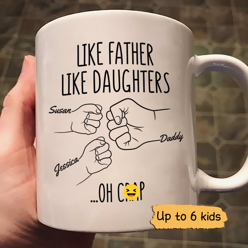 Dads And Kids Fist Bump Outline Like Father Like Daughter Son Personalized Mug