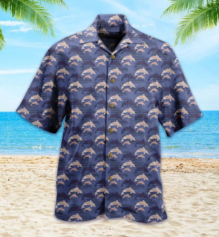 Dolphin Silhouette Seamless Vector Pattern Nw Hawaiian Shirt 3D