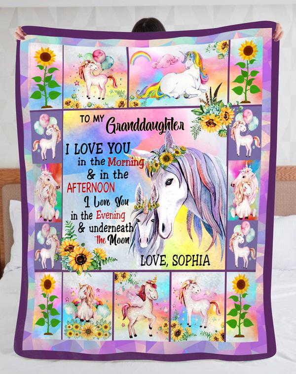 To My Granddaughter Fleece Blanket, Personalized Birthday Gift For Granddaughter From Grandma Blanket, Unicorn Blanket Gift