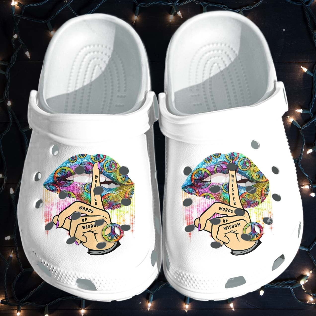 Hippie Rainbow Lip Peace Custom Crocs Shoes Clogs – Hippie Girl Whisper Words Outdoor Crocs Shoes Clogs Gifts For Women Girls