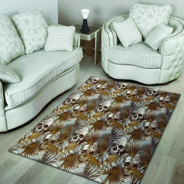 Tropical Leaf Skull Area Rug