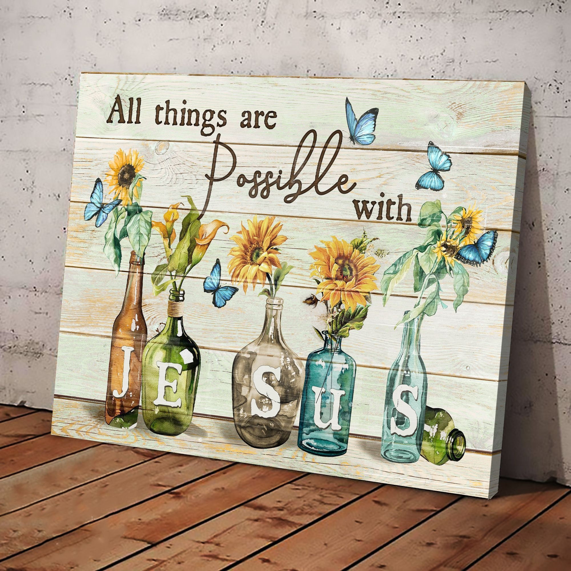 & Canvas | All Things Are Possible With Jesus Framed Canvas, Home Decor Canvas, Wall Art, Wedding Housewarming Gift