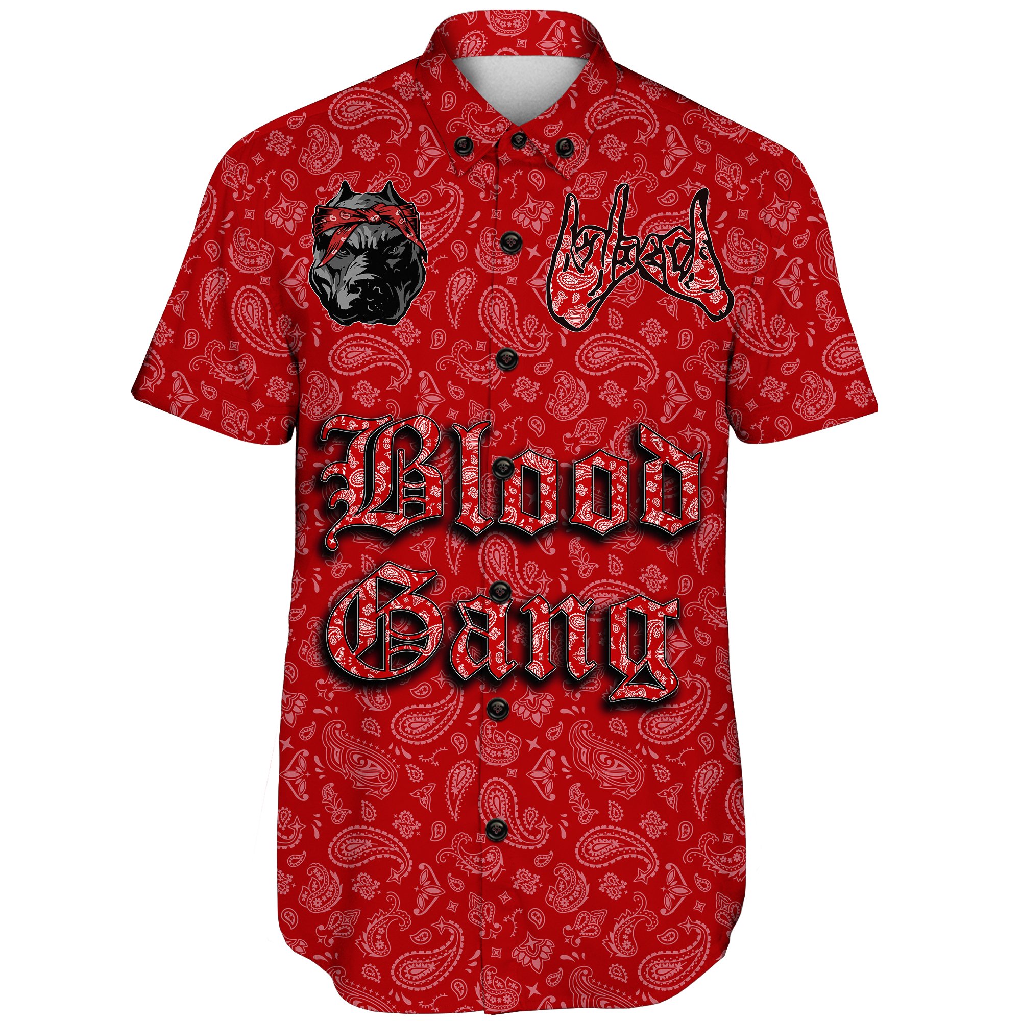 (Custom) Blood Gang Short Sleeve Shirt Red Bandana A31