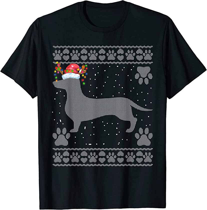 Ugly Christmas Sweater Santa dachshund Family Holiday Party T-Shirt