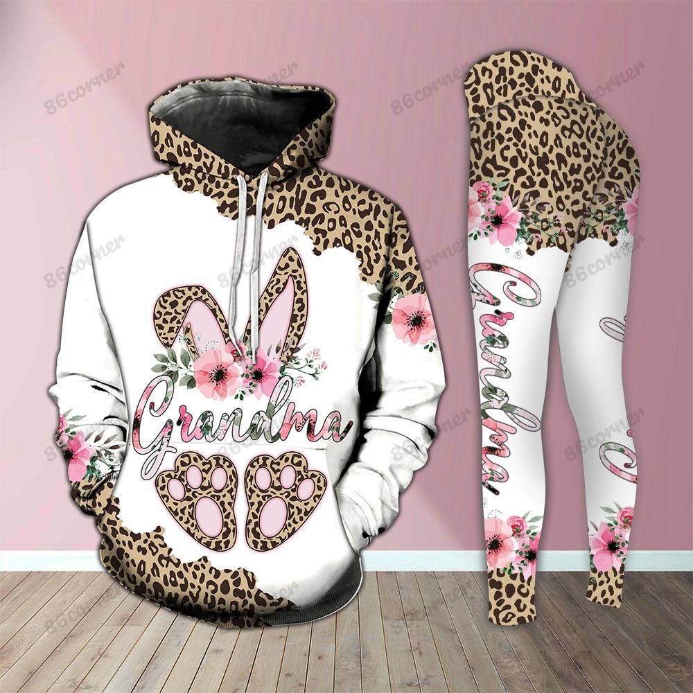 Grandma Bunny Leopard Legging and Hoodie Set