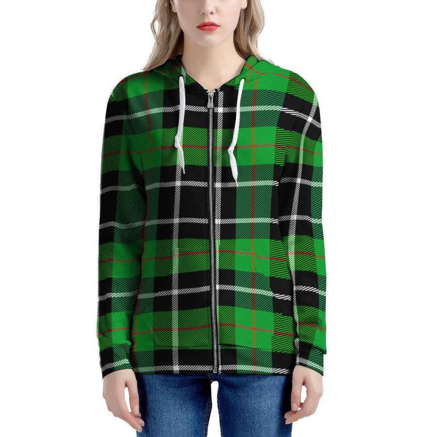 Christmas Tartan Green Plaid Scottish Women’s Zip Up Hoodie