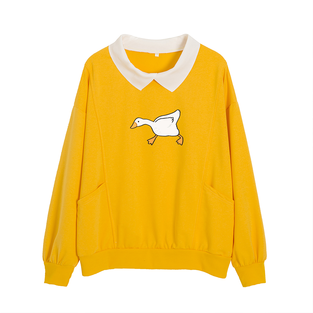 Autumn Thin Hoodies Cute Clothes Kawaii Harajuku Goose Oversized Sweatshirt with Collar Sweetshirt for Girls Loose Sweatshirt alx