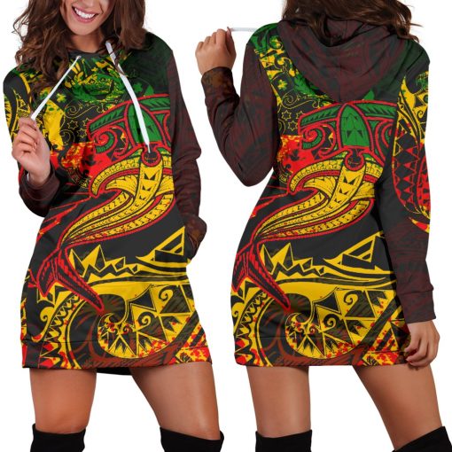 Tonga Red Shark Polynesian Tattoo Color Hoodie Dress