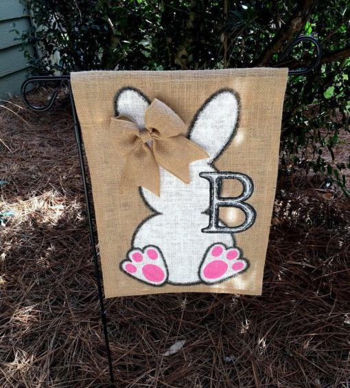 Bunny Garden Flag, Easter Garden Flag, Spring Garden Flag, Burlap Flag All Over Printed (6228)