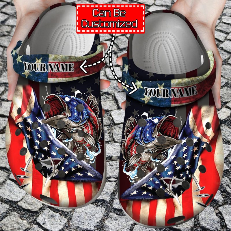 Fishing America Flag Veteran Gift clog Shoes Veterans