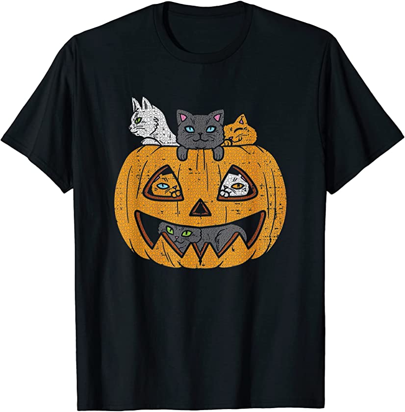 Cats In Pumpkin Halloween Jack O Lantern Animal Pet Kitten T-Shirt