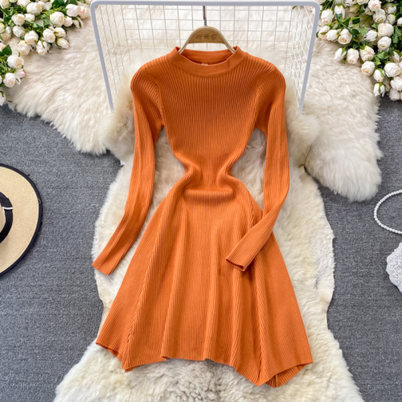 Yitimoky Dresses Women Sweater Slim Fit O-neck Long Sleeve Korean Casual Autumn Winter 2022 New Clothing Elegant Elastic Waist alx