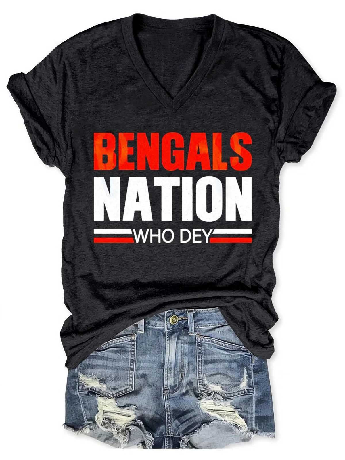 Women’S Bengals Nation Who Dey Cincinnati Bengals Tiger V-Neck T-Shirt