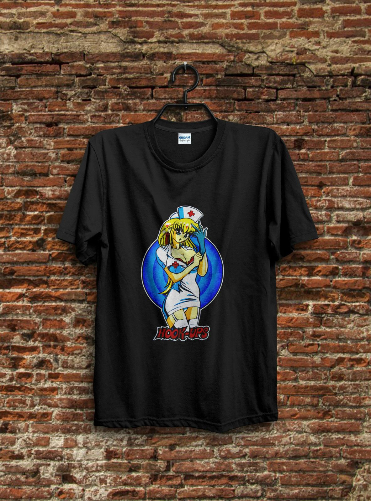 Vintage Nurse-Hook-Ups-Skateboarding_sexy Anime_t-Shirt Gildan Top Reprint New