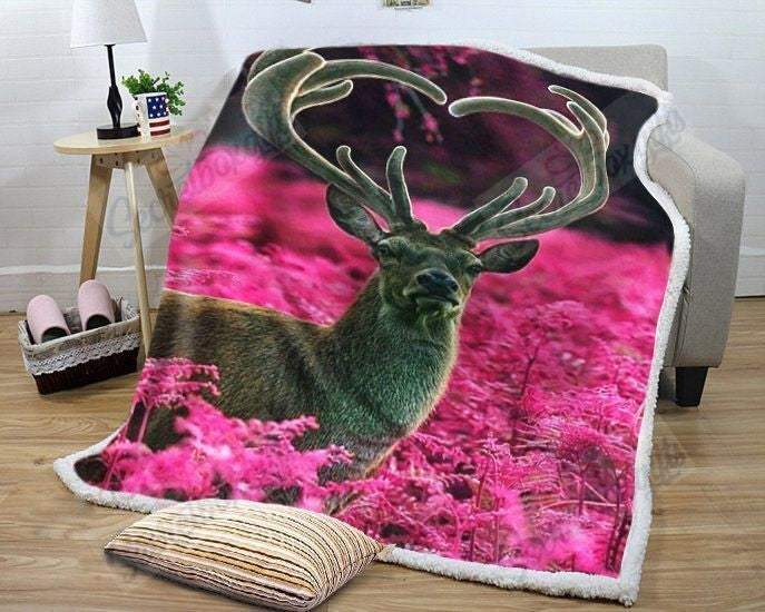 Deer And Pink Flower Gs-Ld1111 Fleece Blanket