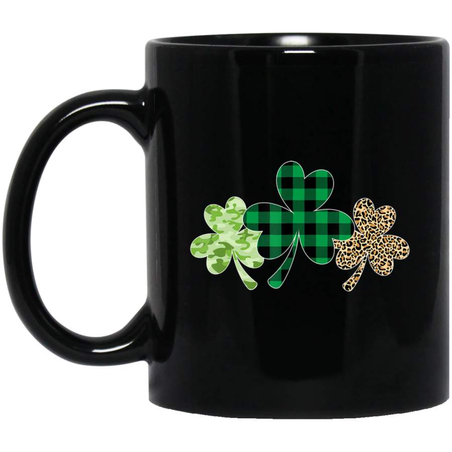 Plaid Shamrock Leopard Camouflage Fun St Patricks Day Black Mug