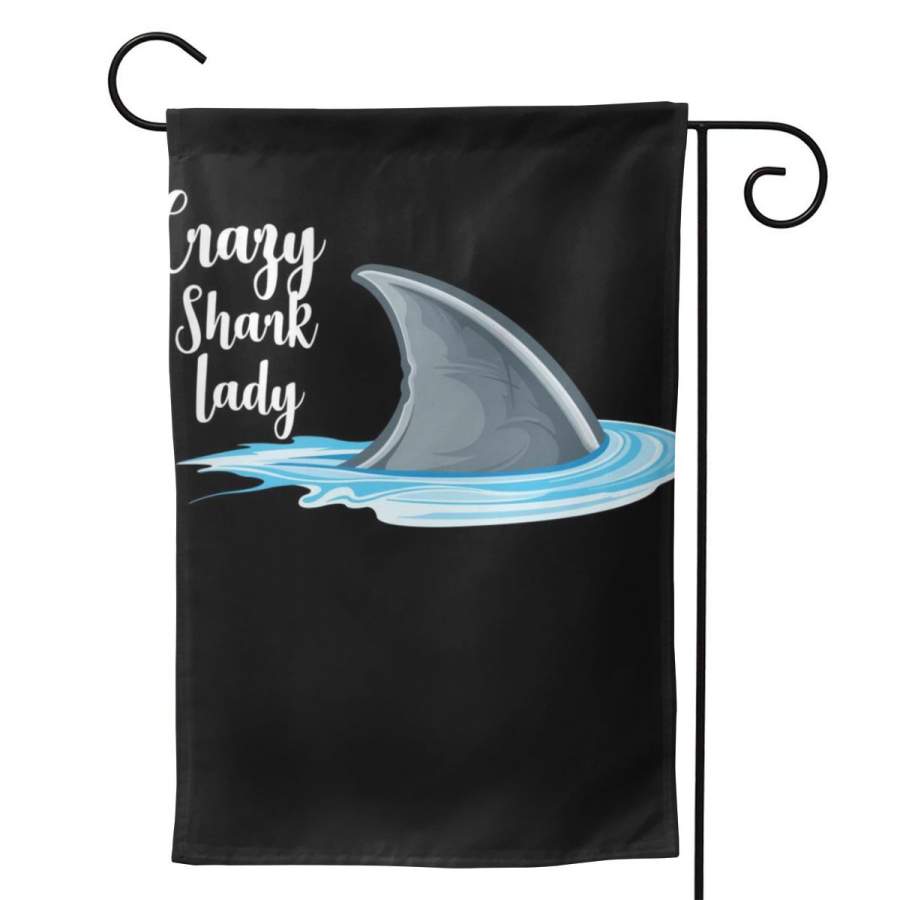 2 Pcs Garden Flag Crazy Shark Lady Horizontal Poster 12.5″x18″ -Mothers Day, Birthday Gifts for Mom, Dad, Wife, Husband, Daughters, Grandma, Friends