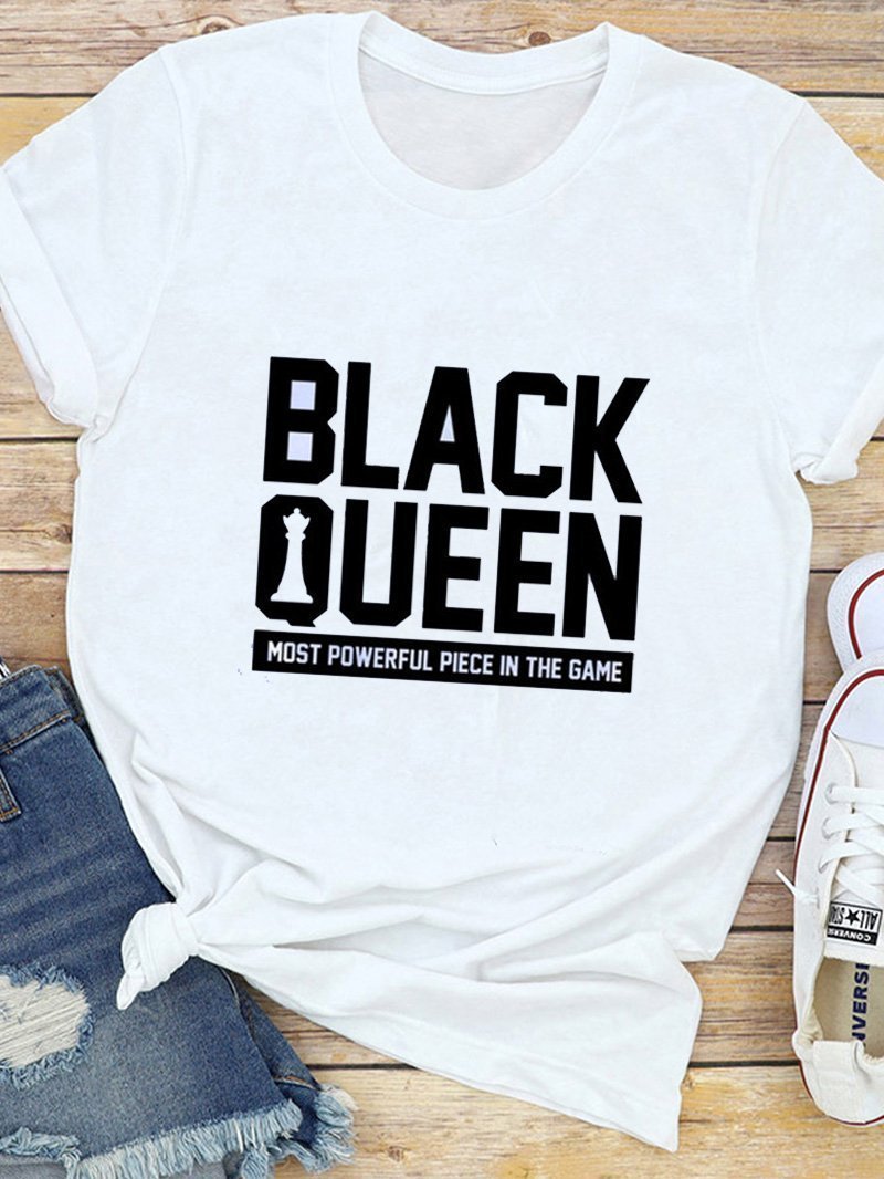 Black Queen Print Short Sleeve 2D T-shirt