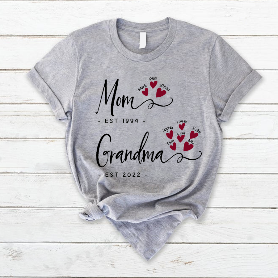 Mom Grandma Est Heart Custom T-Shirt