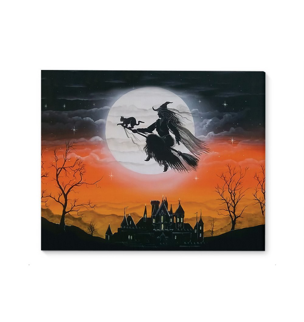 A Witch With Little Black Cat Halloween Moonlight EZ12 2509 Matte Canvas – Wall Art Decor