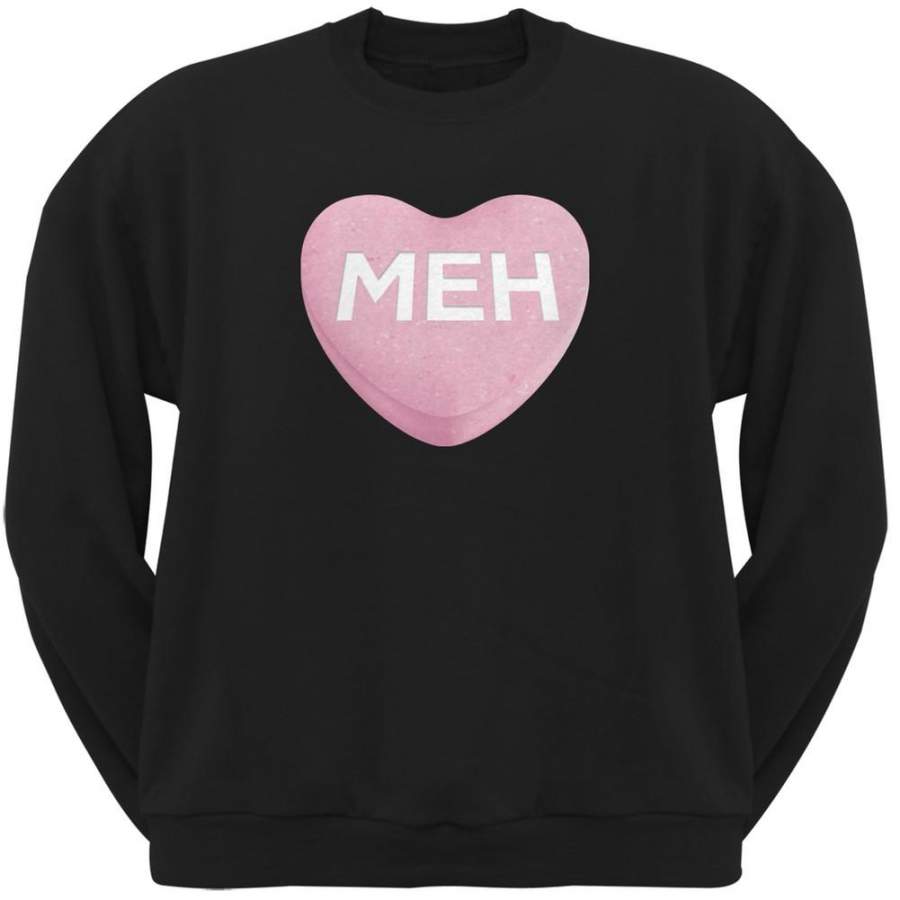 Meh Candy Heart Black Adult Crew Neck Sweatshirt