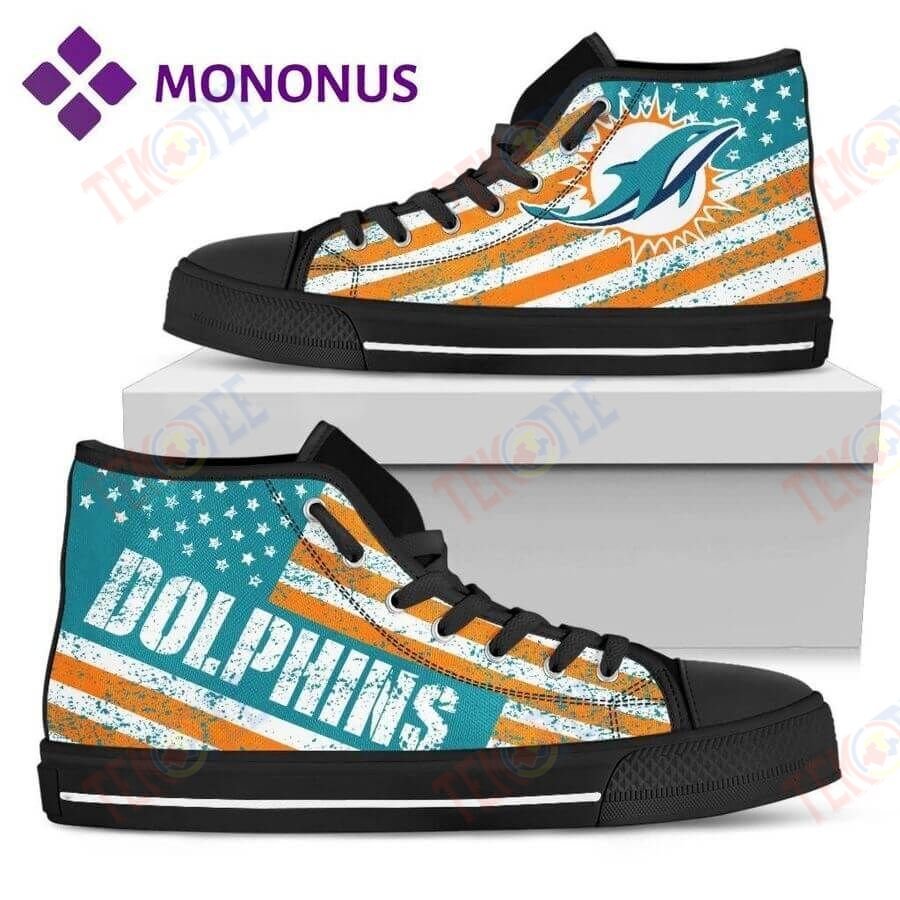 Mens Womens Vintage America Flag Miami Dolphins High Top Shoes Black TMT776