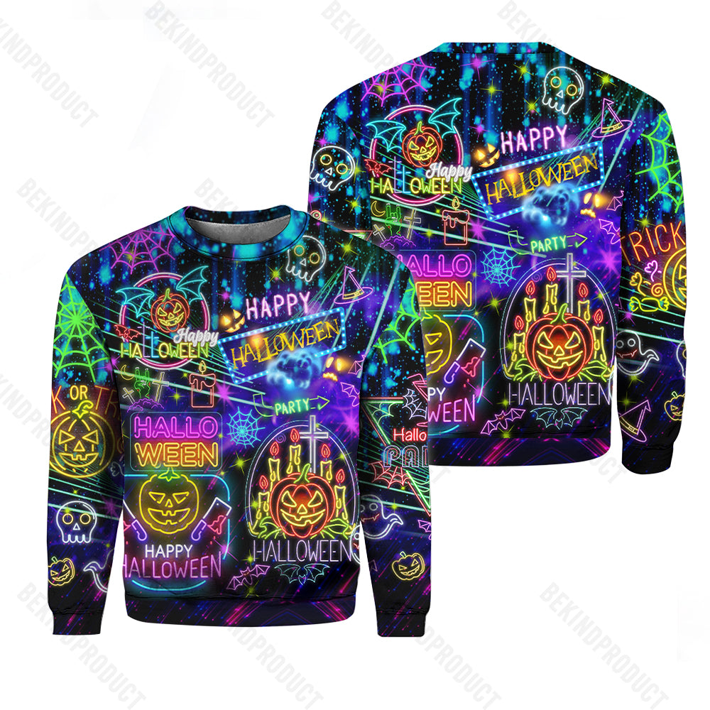 Neon Halloween Night Life Party Colorful Lights Pattern Crewneck Sweatshirt All Over Print Sweatshirt For Women Sweatshirt For Men Swn1111