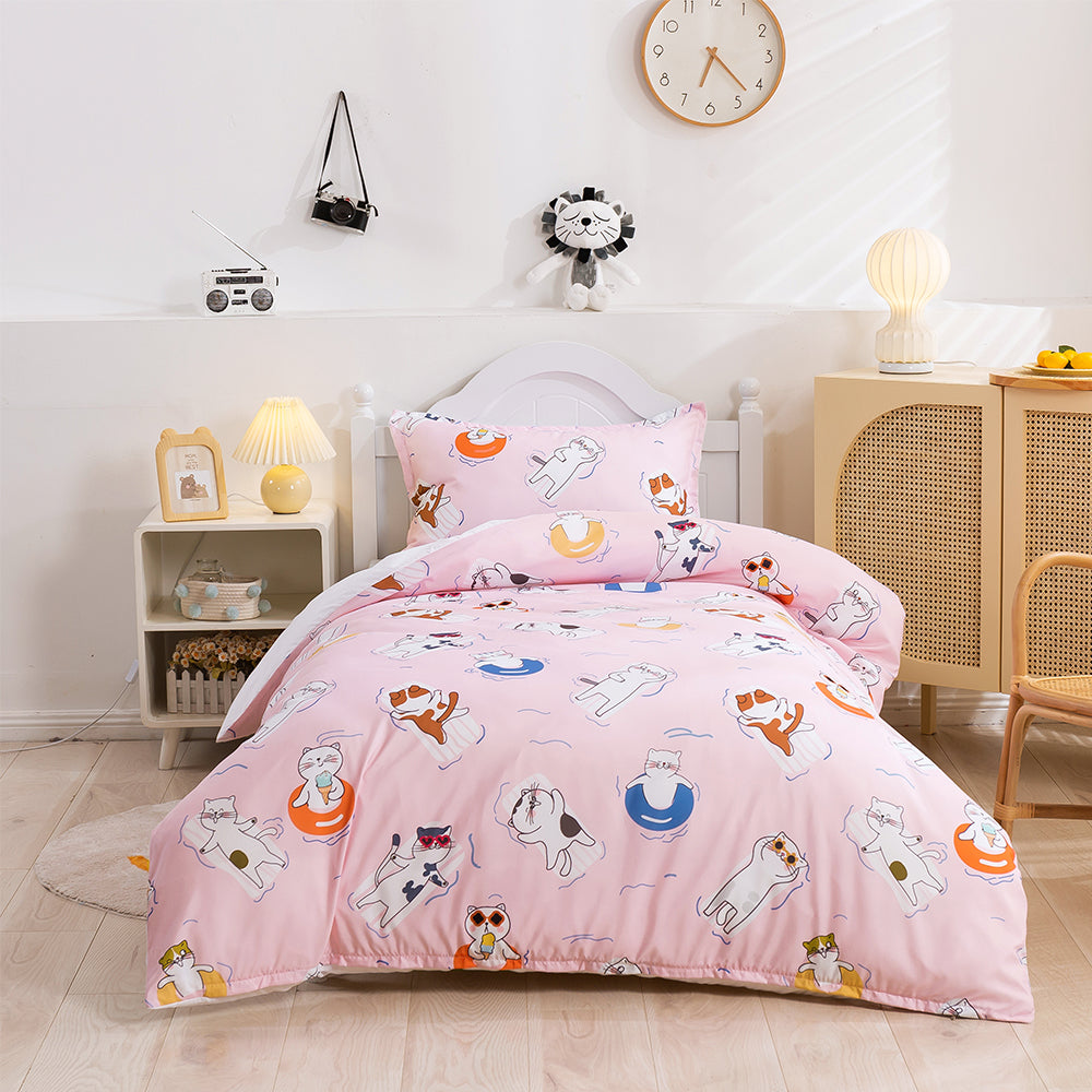 3D Cartoon Animal Cat Pink Quilt Cover Set Bedding Set Duvet Cover Pillowcases 462