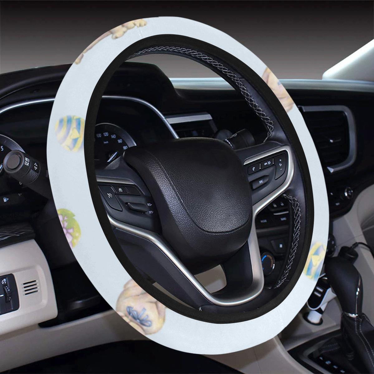 Rabbit Easter Eggs Pattern Print Design 03 Steering Wheel Cover With Elastic Edge