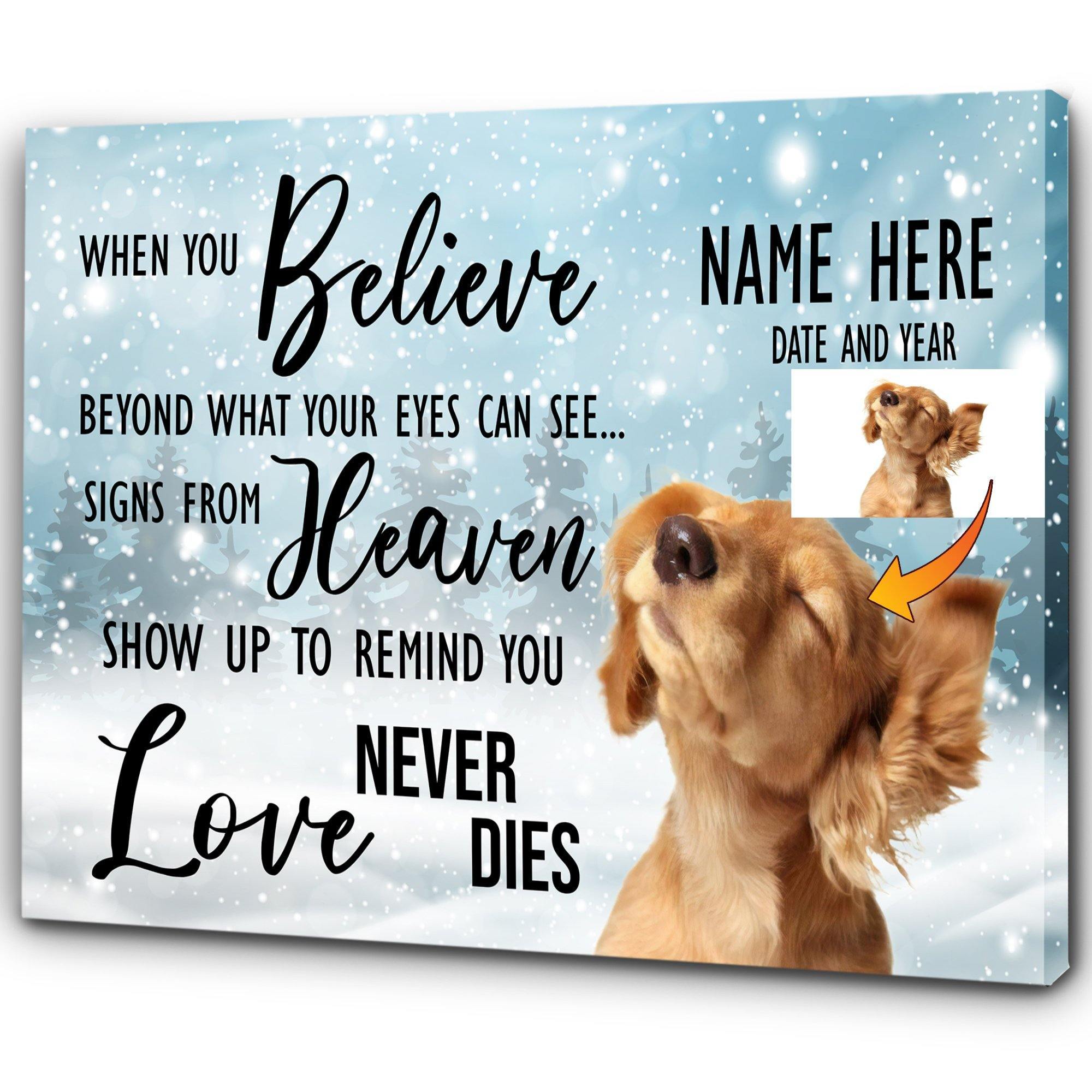 [Personalized Name, Date & Photo] Signs From Heaven Love Never Dies Gift For Family Home Decor Wall Art Canvas Memorial Home Decor