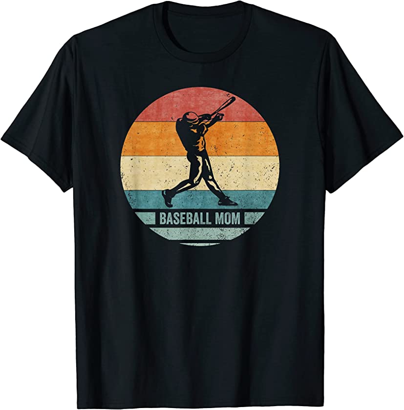 Vintage Retro Proud Baseball Mom Silhouette Sunset Funny T-Shirt