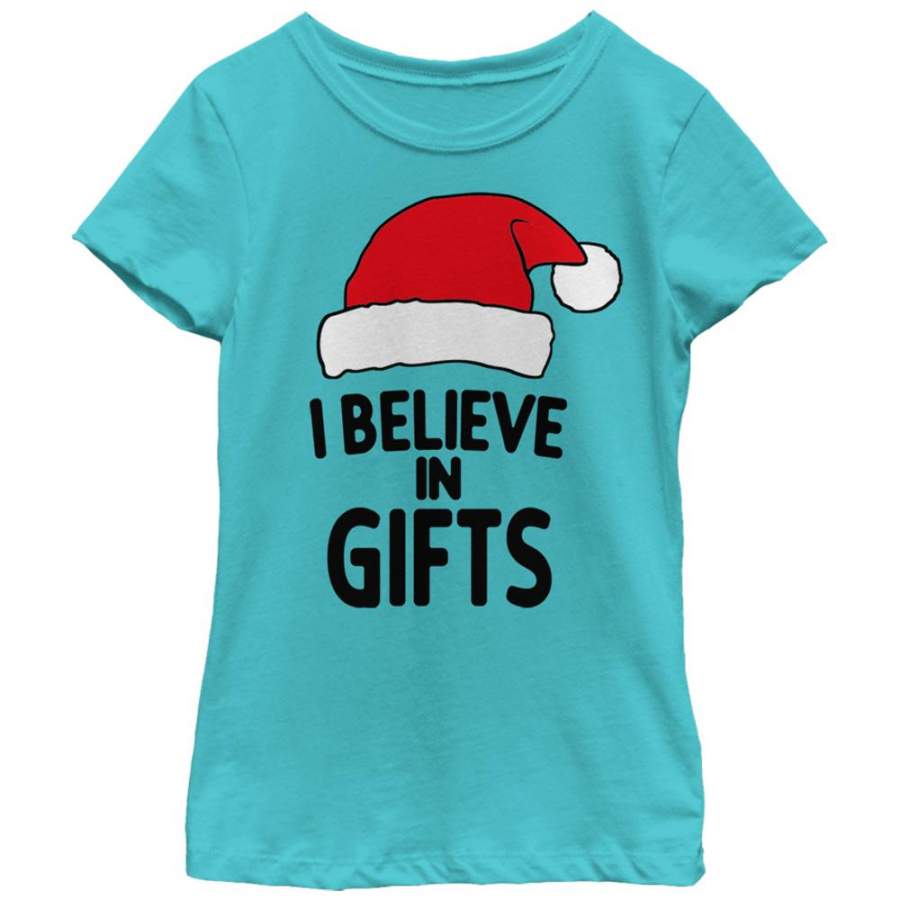 Lost Gods Girl’s Christmas Believe in Gifts  T Shirt Tahiti Blue XS