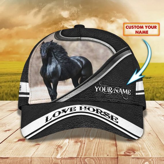 Black Horse Personalized Name All Over Print Classic Cap For Horse Lovers