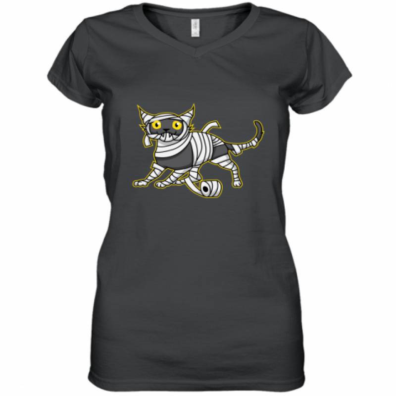 Cat Mummy Design Halloween Kitten shirt Women’s V-Neck T-Shirt