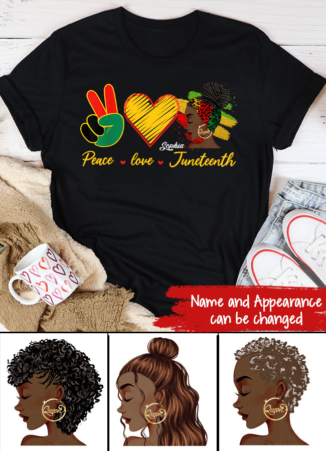 Juneteenth Shirt, Custom Juneteenth Shirt, Peace Love Juneteenth Pride Black Girl Black Queen & King T-Shirt