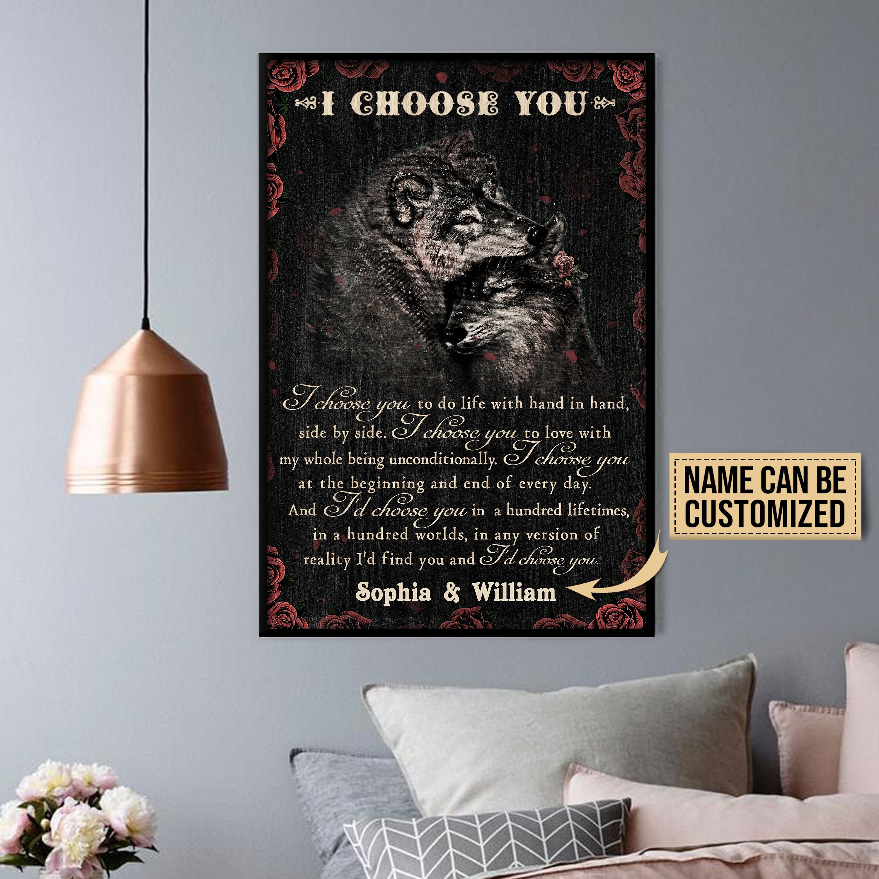 Aeticon Gifts Personalized Wolf Rose I Choose You Canvas Mom Dad Gift Home Decor