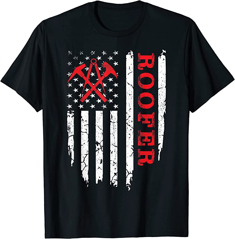 Vintage USA American Flag Roofer 4th of July Roofing T-Shirt