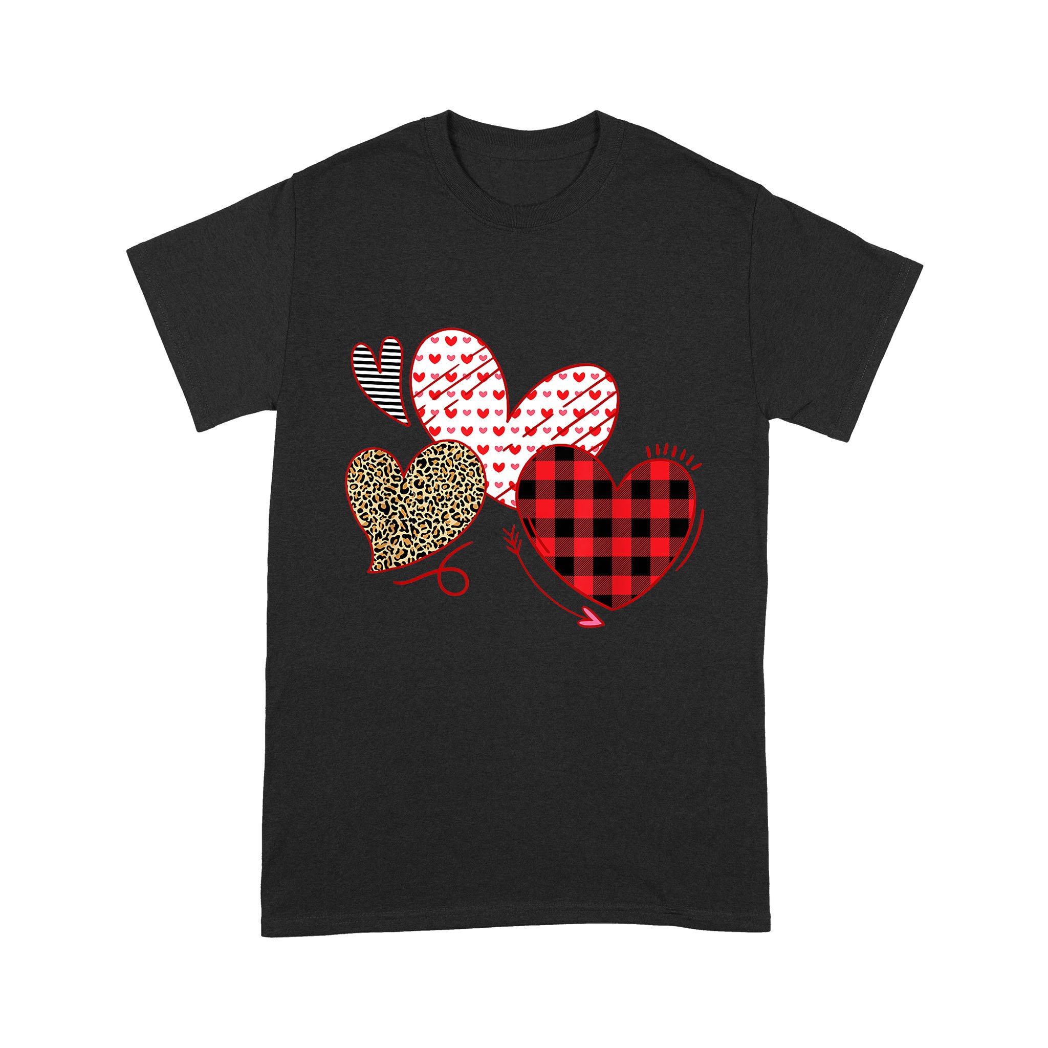 Girls Valentines Day Shirts Hearts Love Leopard Plaid Kids T-Shirt – Standard T-shirt