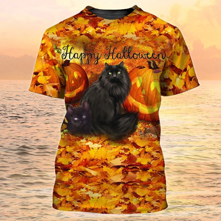 3D Print Cat Halloween Shirt, Halloween Unisex Tshirt For Cat Lover, Black Car Halloween Tee Shirt